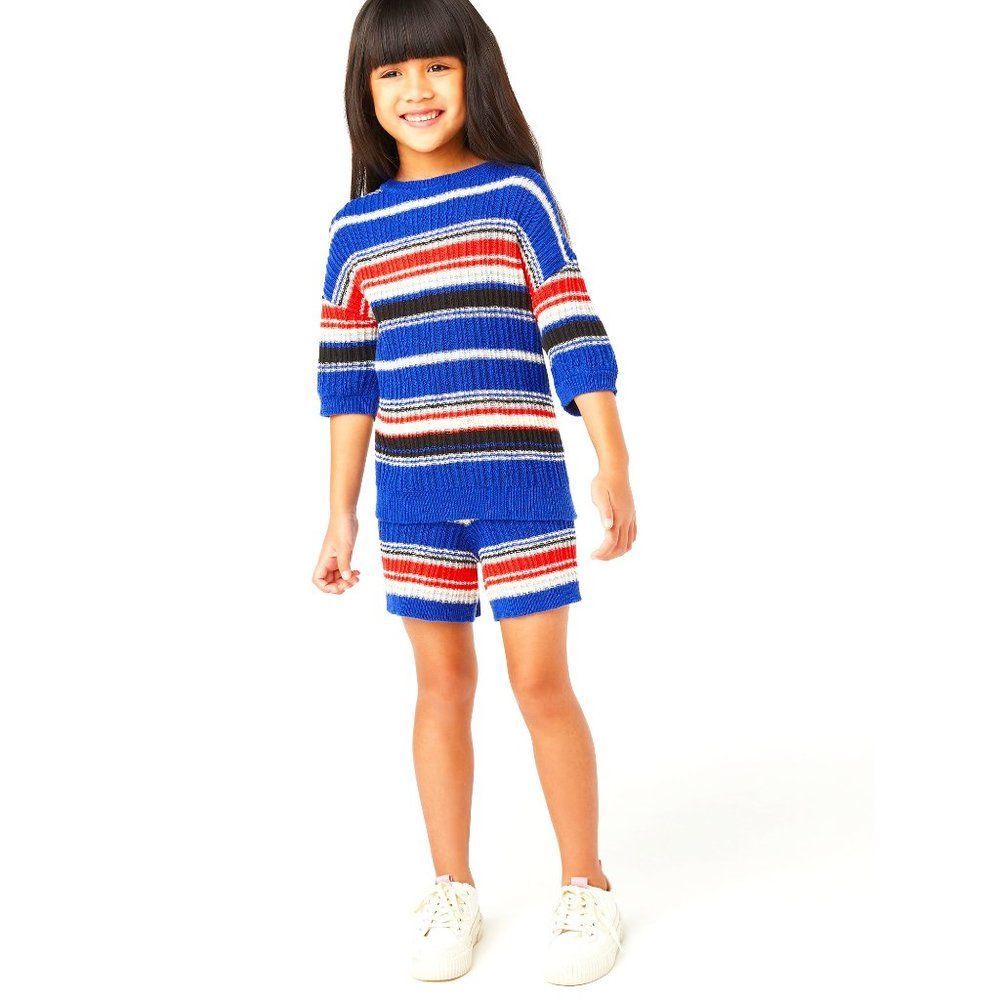 Girls Variegated Rib Sweater T-Shirt and Shorts, 2-Piece Outfit Set
